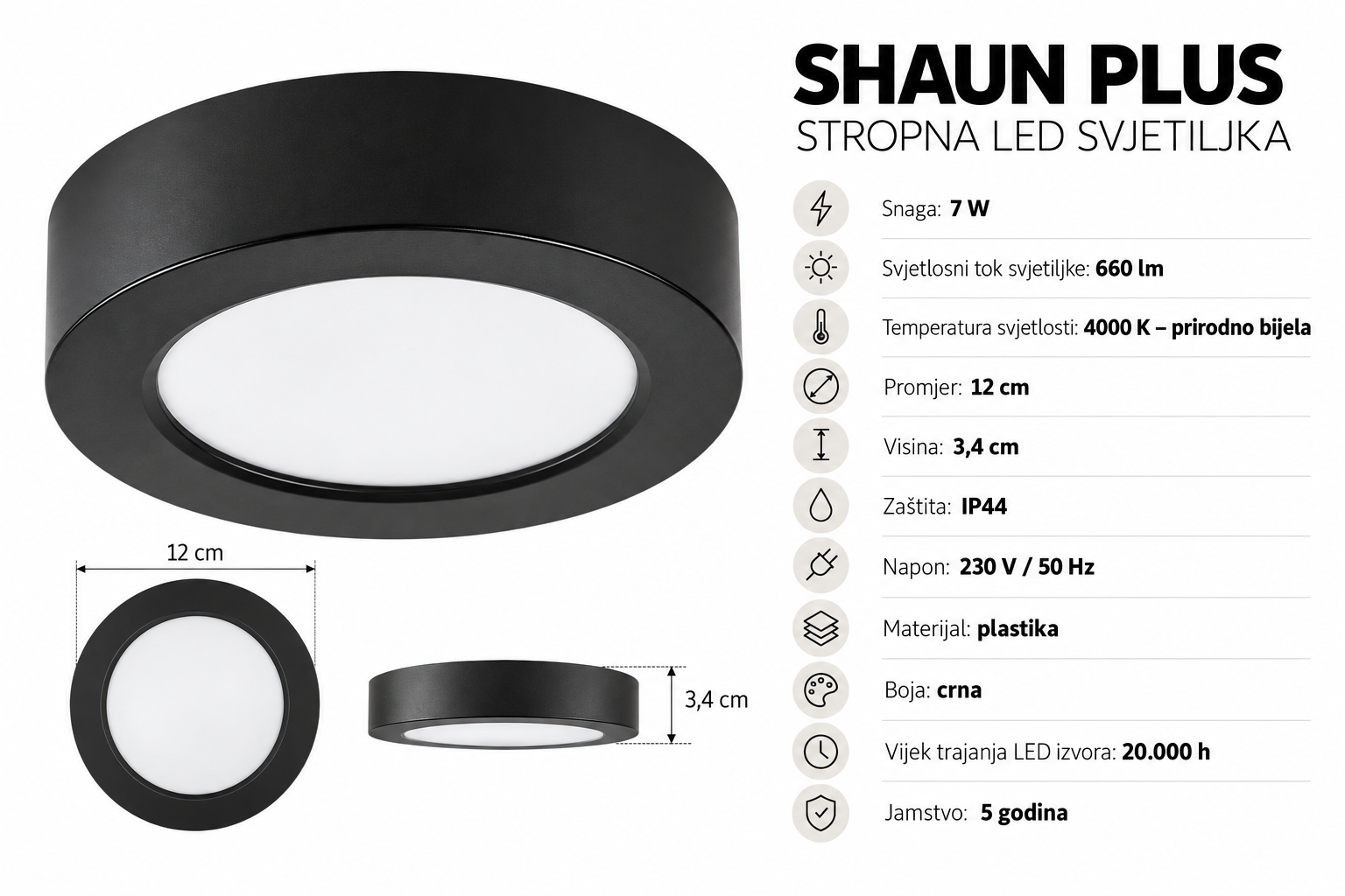 Stropna LED svjetiljka Shaun Plus 7W IP44 - Slika 4